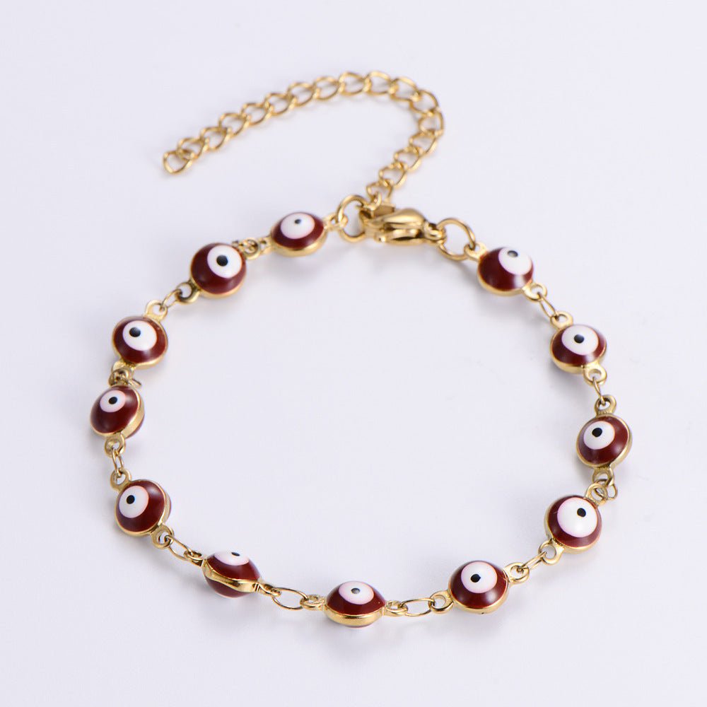 Wholesale Evil Eye Mixed Color Stainless Steel 18K Titanium Steel Round Eye Bracelet